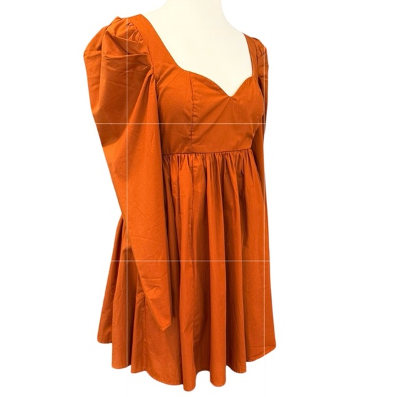 Abercrombie & Fitch Autumn Terracotta Puff Sleeve Poplin Babydoll Dress Size S - Picture 5 of 12